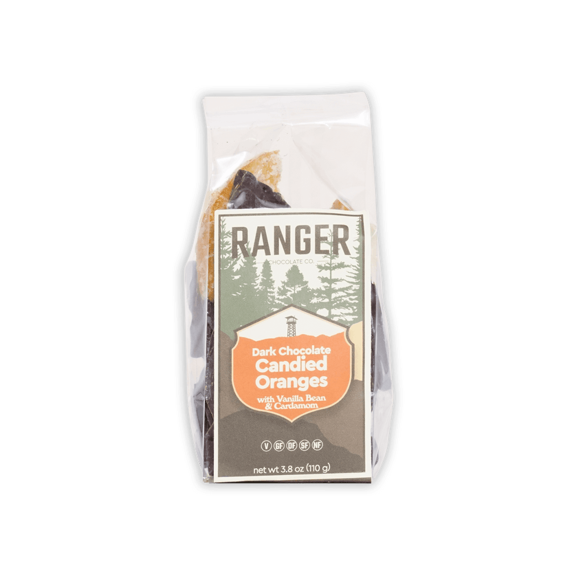Ranger Candied Oranges with Spices in Dark Chocolate package