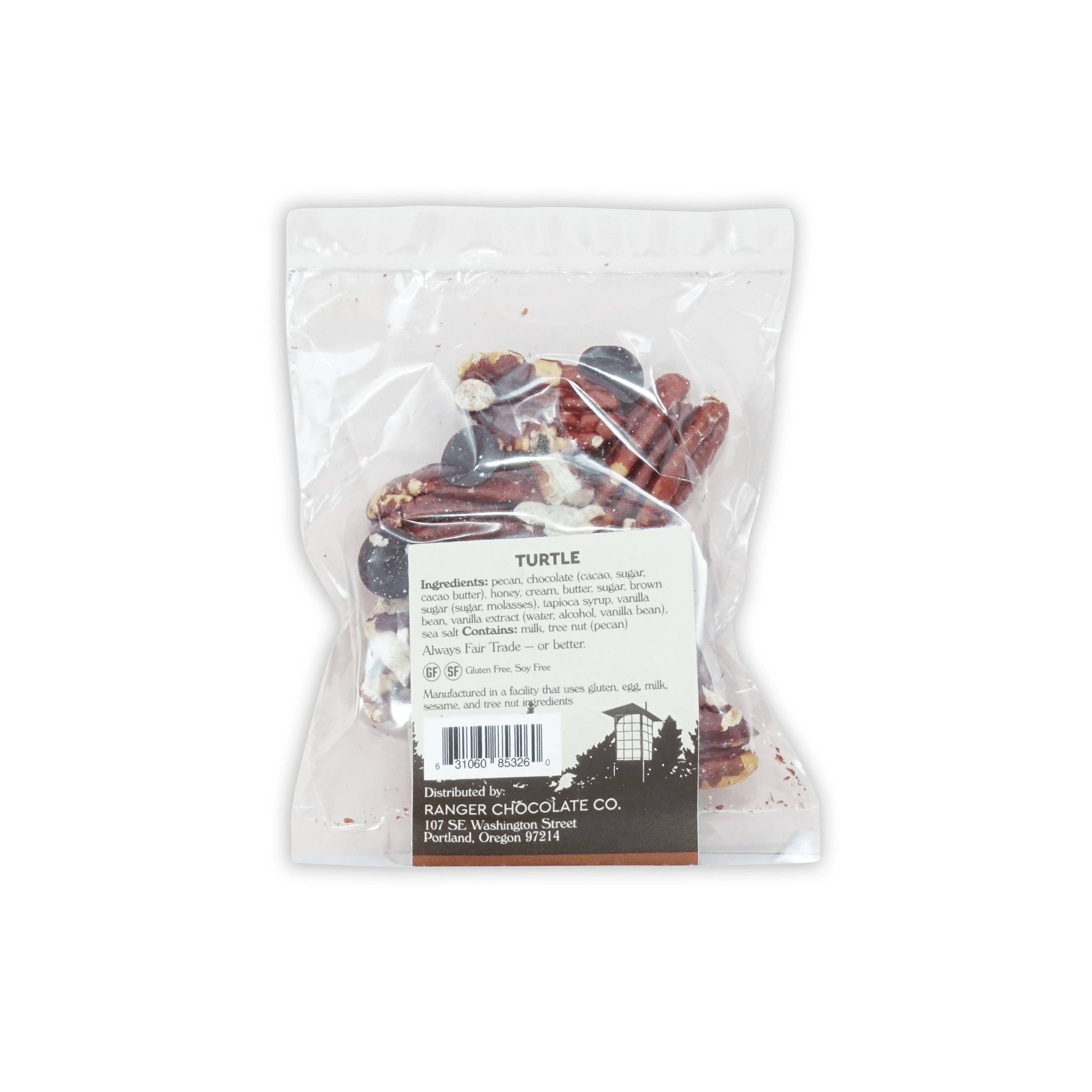 Ranger Chocolate Turtle pecans with caramel in clear bag