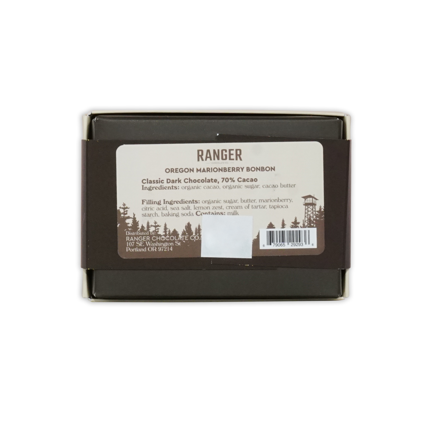Ranger Marionberry Bonbons box: dark brown rectangular with white label