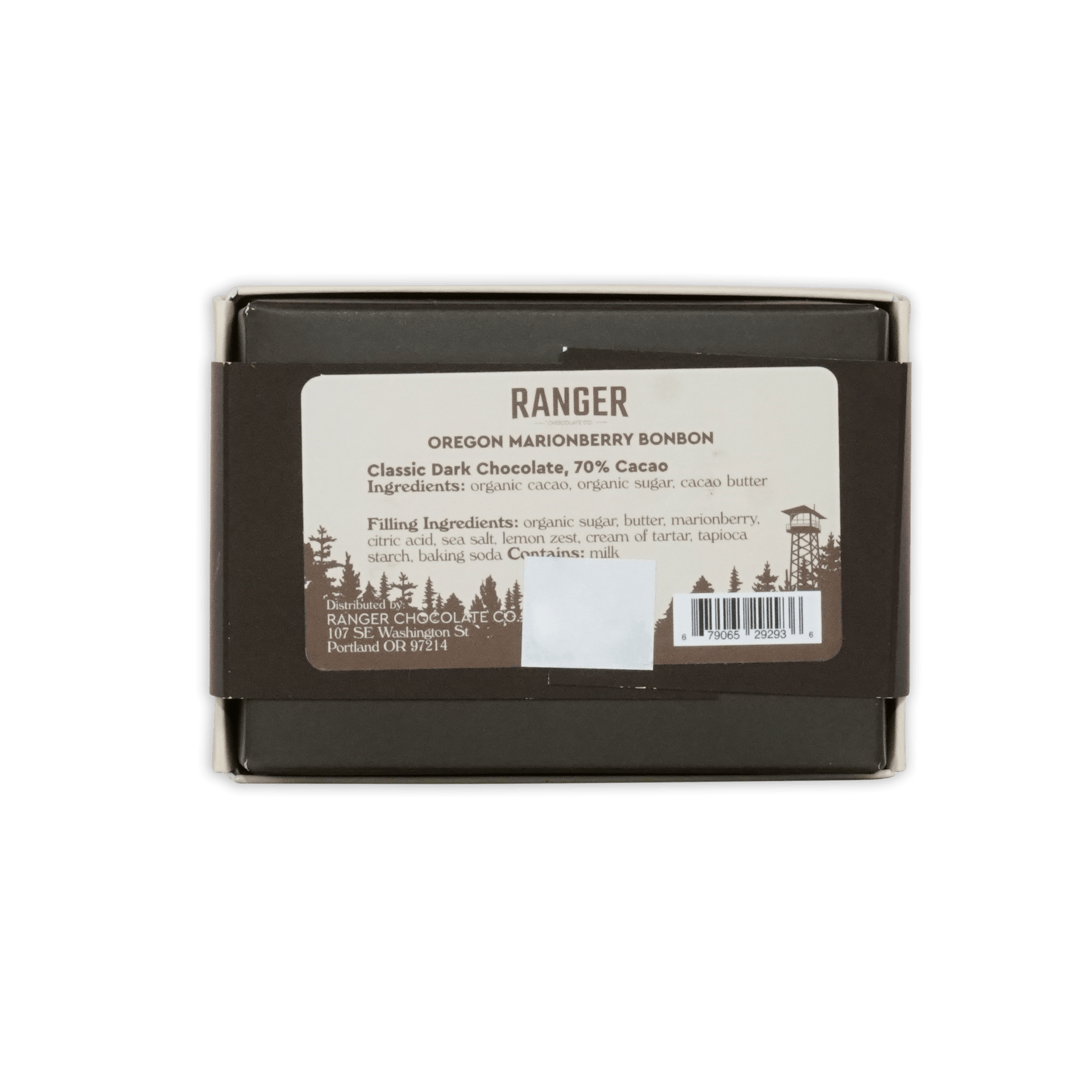 Ranger Marionberry Bonbons box: dark brown rectangular with white label