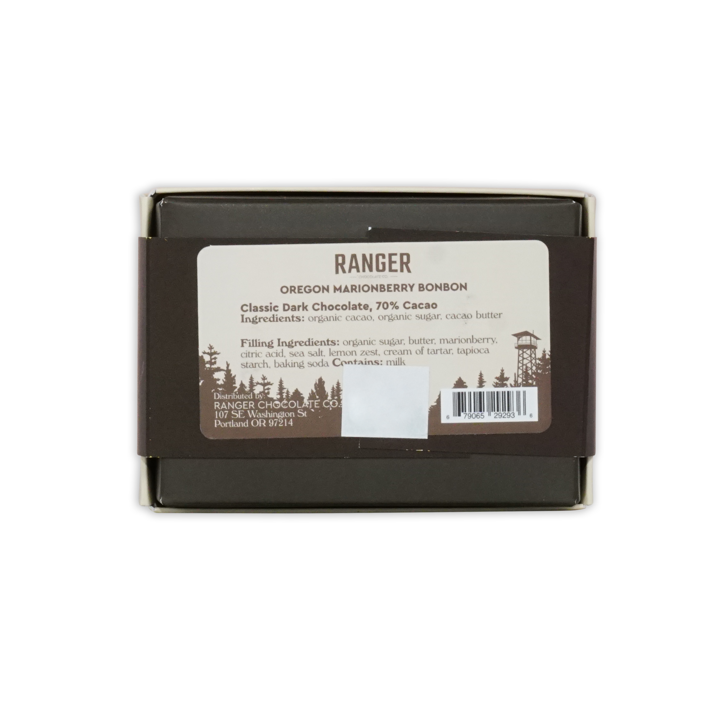 Ranger Marionberry Bonbons box: dark brown rectangular with white label