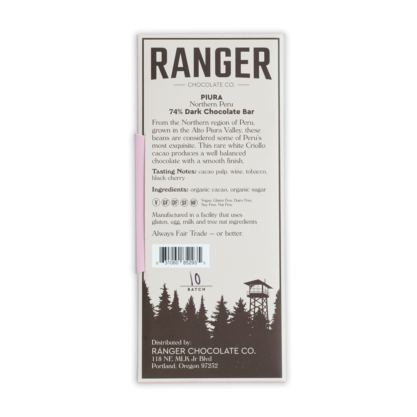 Ranger Dark Piura Peru 74% chocolate bar by Ranger Chocolate Co