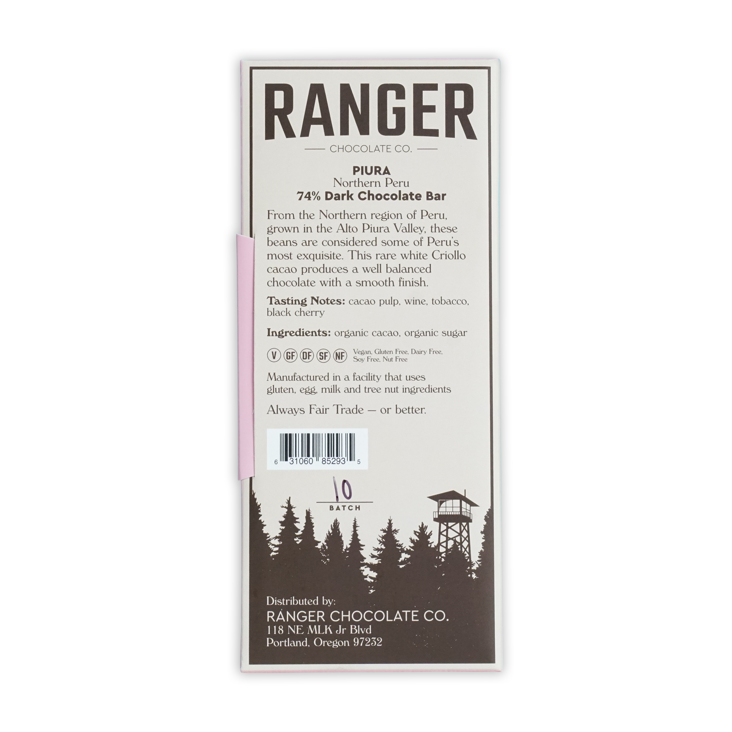 Ranger Dark Piura Peru 74% chocolate bar by Ranger Chocolate Co