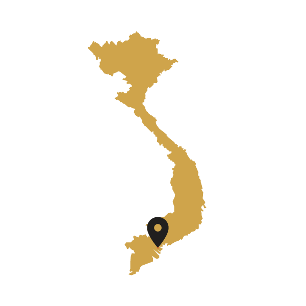 Map of Vietnam with a black marker pointing to a Ben Tre region