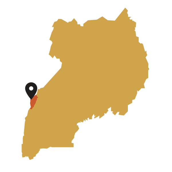Map of Uganda with a black marker pointing to a Bundibugyo region