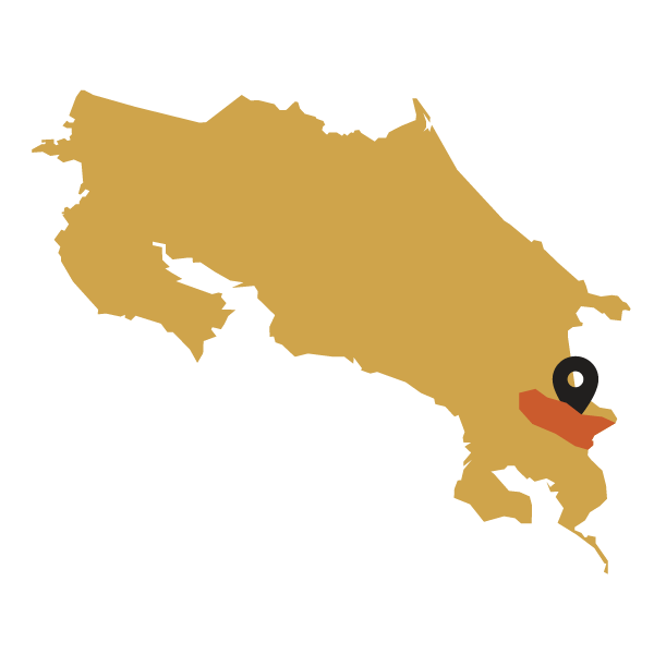Map of Costa Rica with a black marker pointing to a Coto Brus region