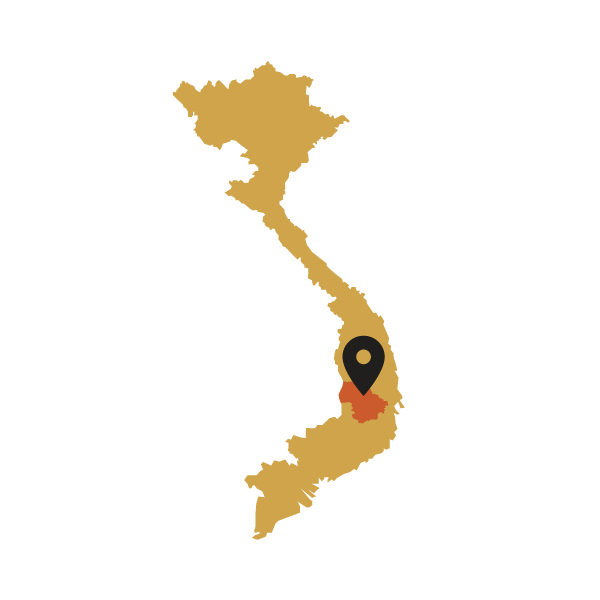 Map of Vietnam with a black marker pointing to a Dak Lak region