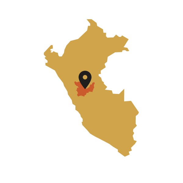 Map of Peru with a black marker pointing to a Huanuco region