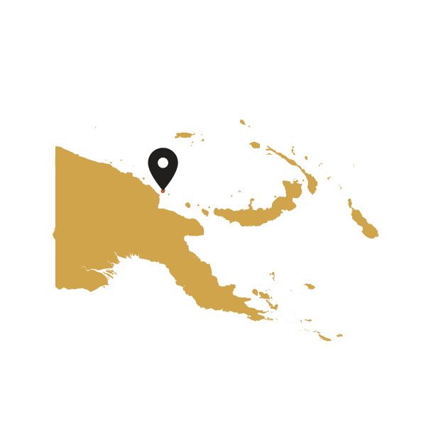 Map of Papua New Guinea with a black marker pointing to a Karkar region