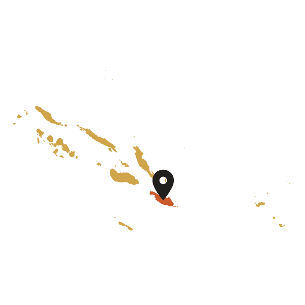 Map of Solomon Islands with a black marker pointing to a Makira Island region