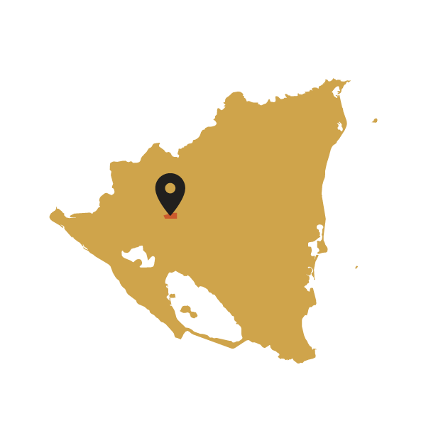 Map of Nicaragua with a black marker pointing to a Matagalpa region