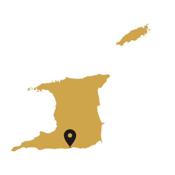 Map of Trinidad with a black marker pointing to a Moruga region