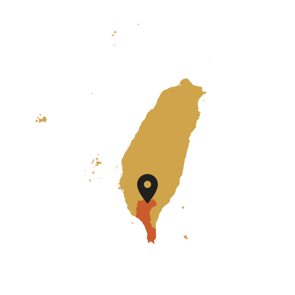 Map of Taiwan with a black marker pointing to a Pingtung region