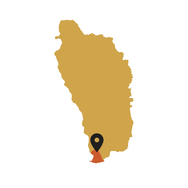 Map of Grenada with a black marker pointing to a Saint Mark region