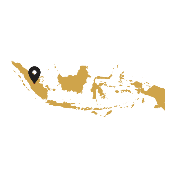 Map of Indonesia with a black marker pointing to a Sumatra region