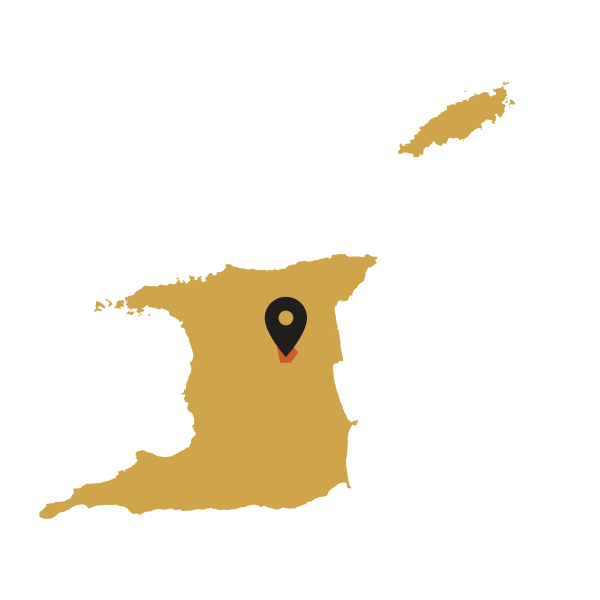 Map of Trinidad with a black marker pointing to a Tamana region