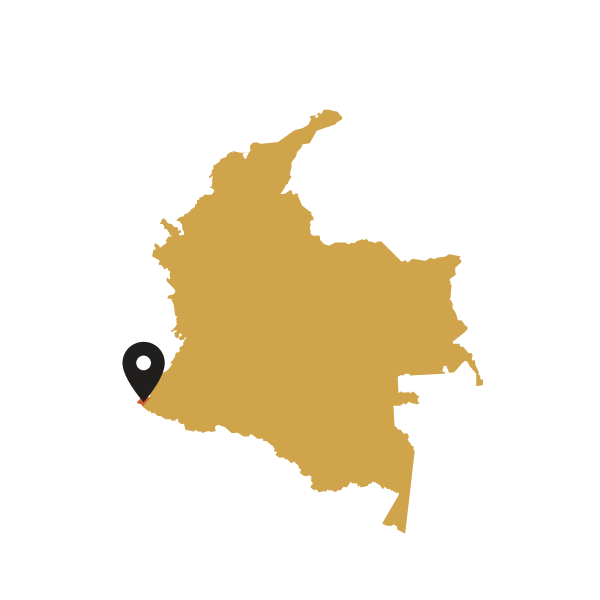 Map of Colombia with a black marker pointing to a Tumaco region