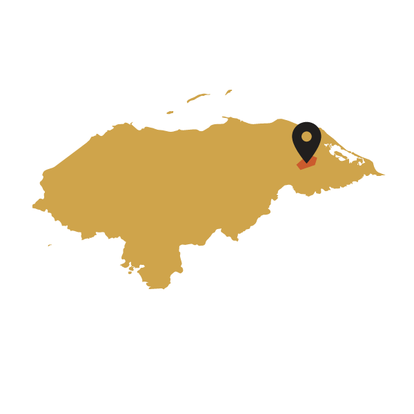 Map of Honduras with a black marker pointing to a Wampusirpi region