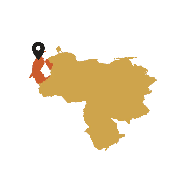 Map of Venezuela with a black marker pointing to a Zulia region
