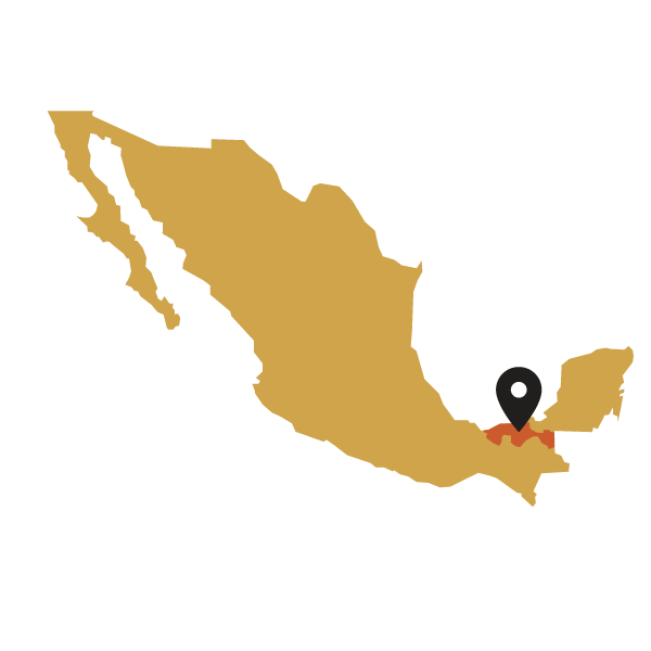Map of Mexico with a black marker pointing to a Tabasco region