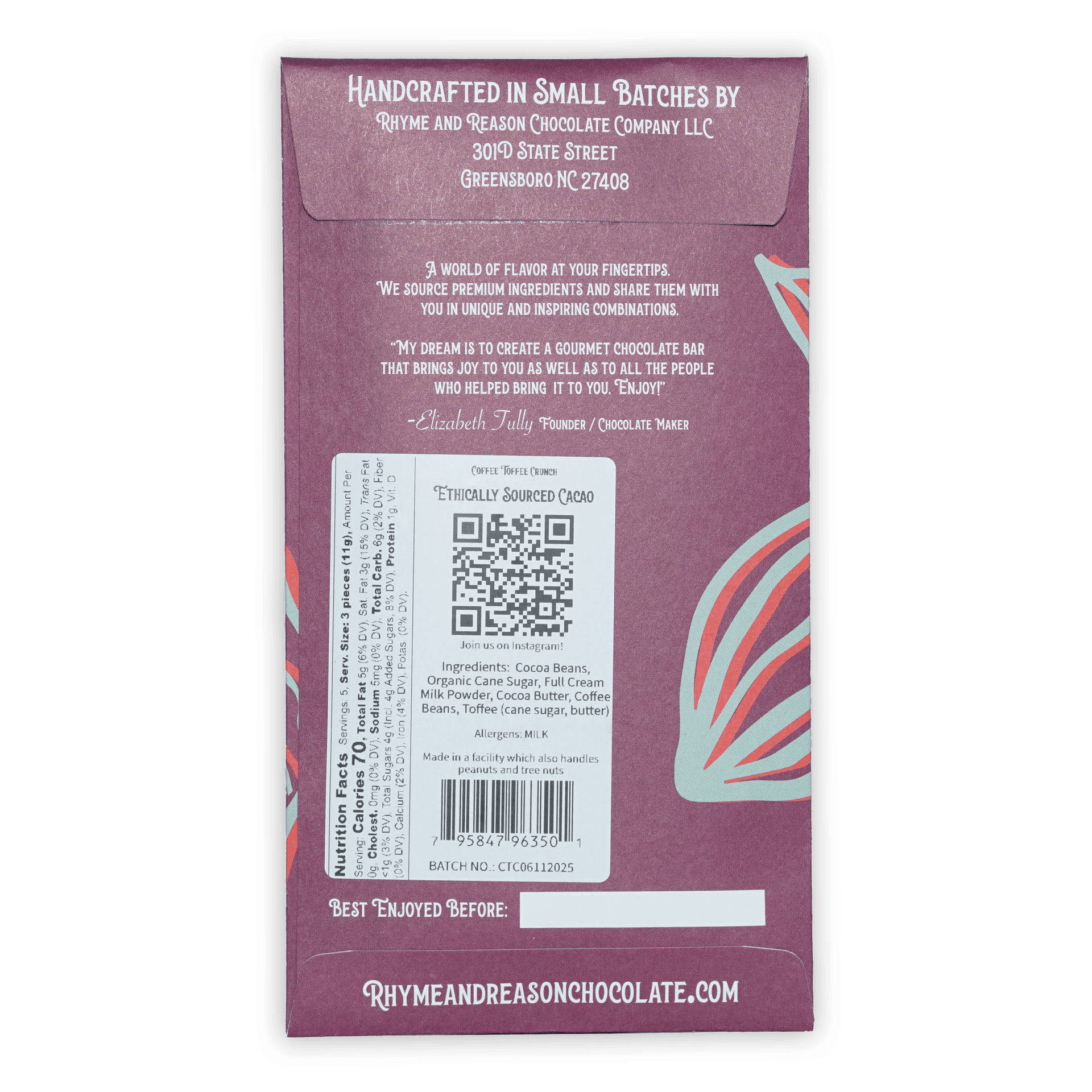 Rhyme and Reason Milk Coffee Toffee Crunch 42% purple wrapper