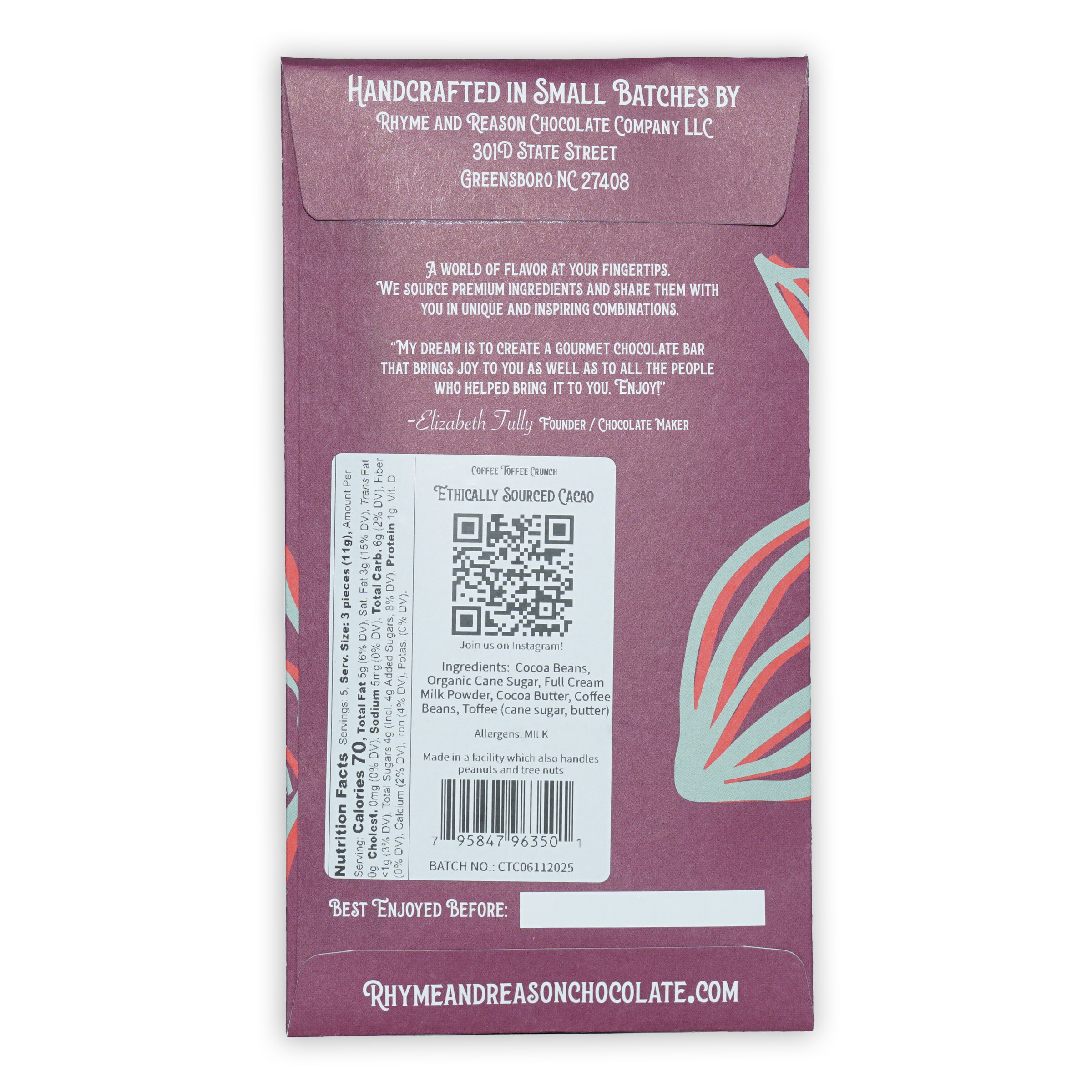 Rhyme and Reason Milk Coffee Toffee Crunch 42% purple wrapper