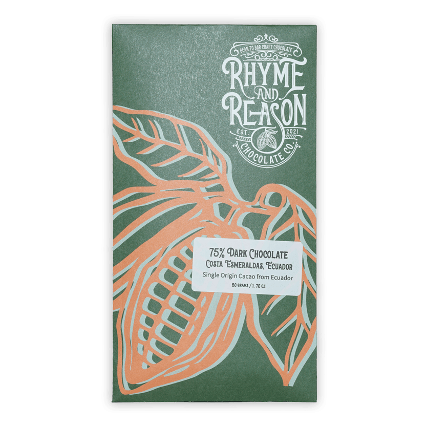 Rhyme and Reason Dark Ecuador 75% chocolate bar in green wrapper