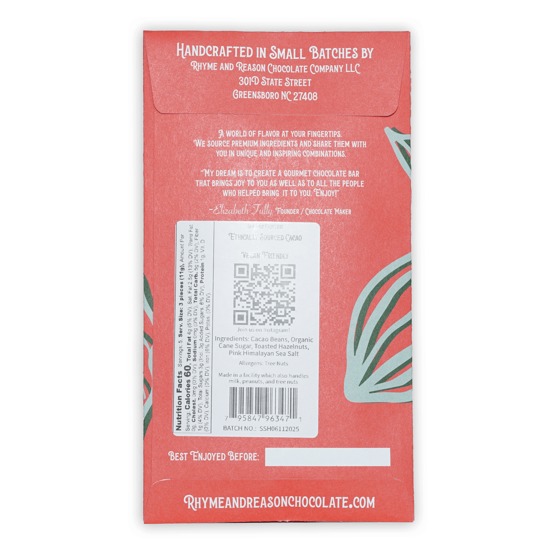 Rhyme and Reason dark chocolate with salted hazelnuts 72% wrapper