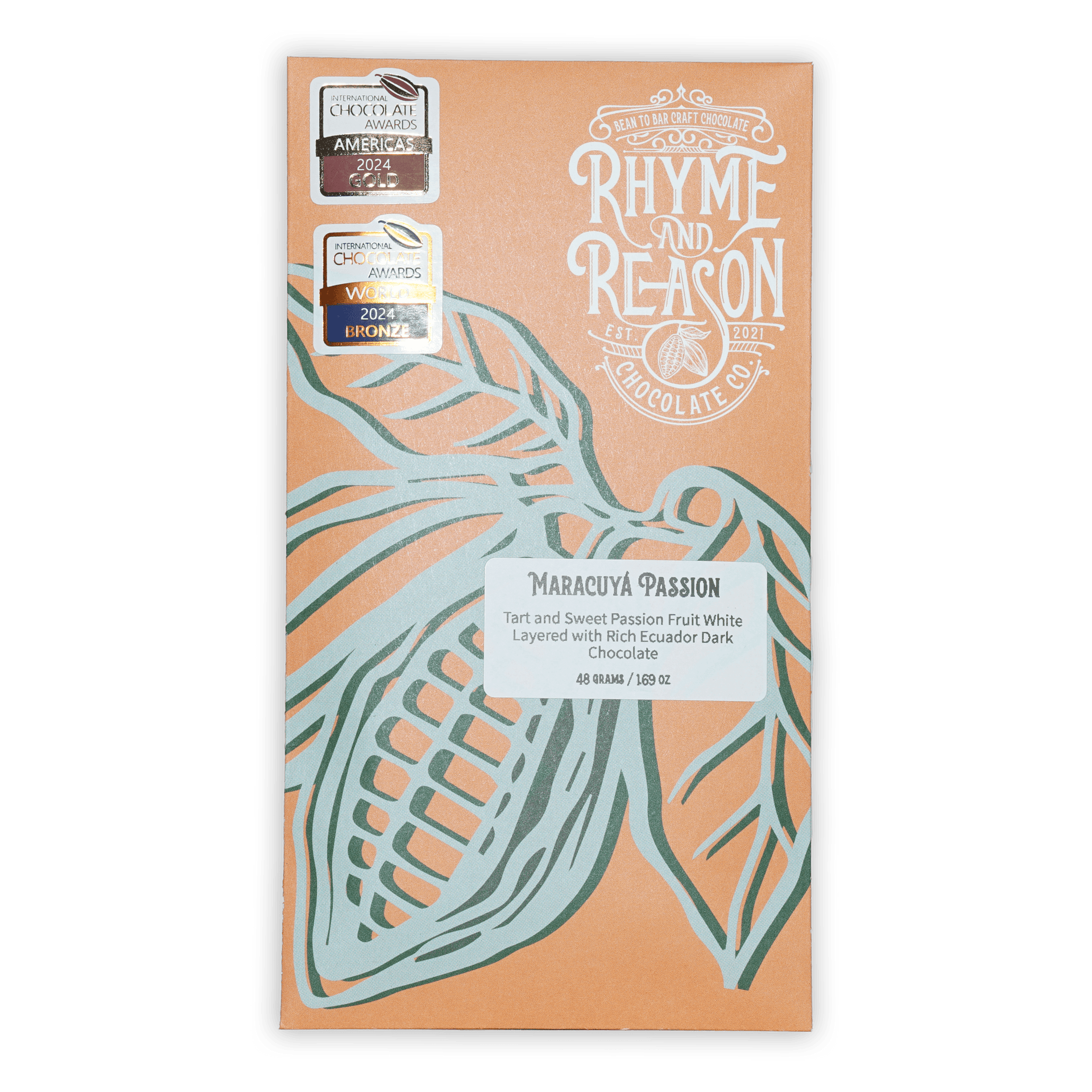 Rhyme & Reason Dark & White Passionfruit Chocolate peach wrapper