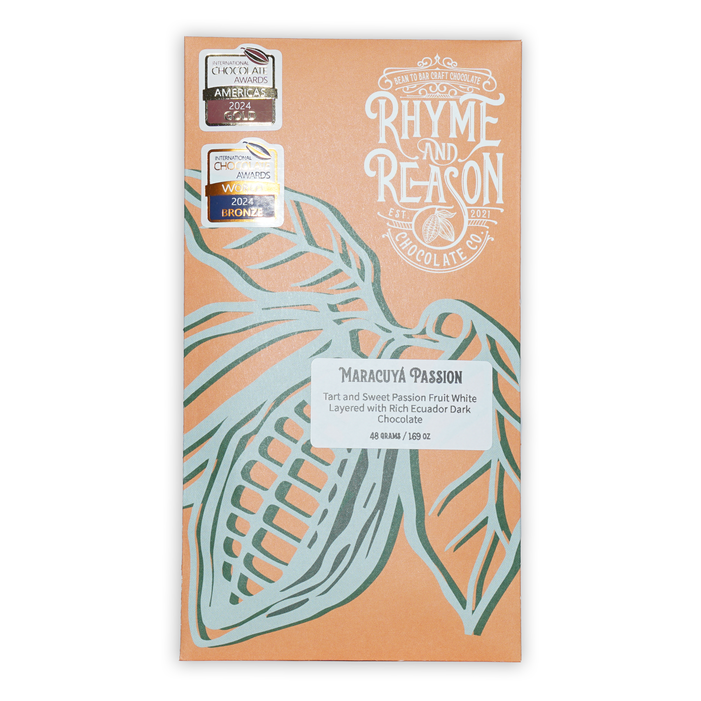 Rhyme & Reason Dark & White Passionfruit Chocolate peach wrapper
