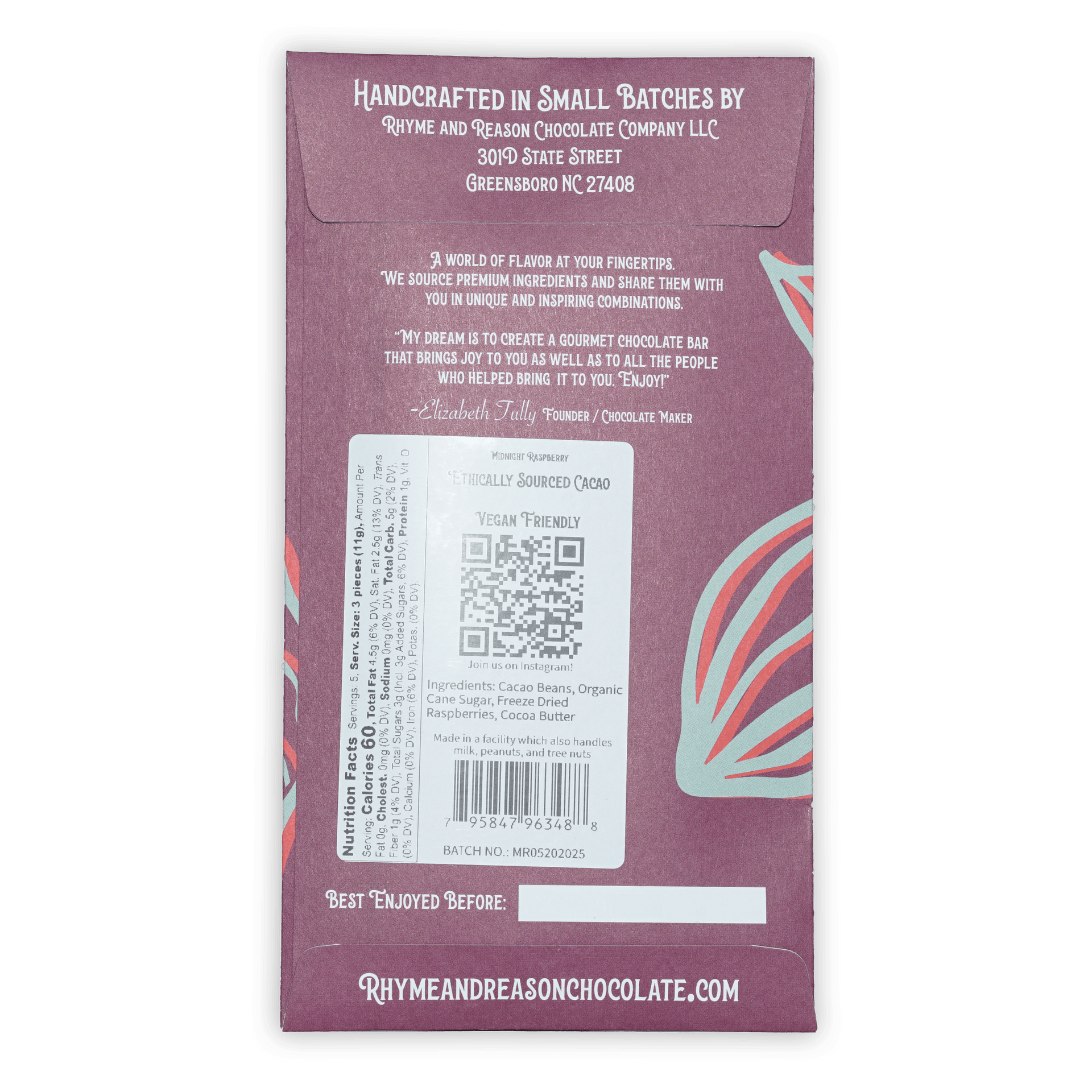 Rhyme and Reason Midnight Raspberry 70% purple wrapper with leaf patterns