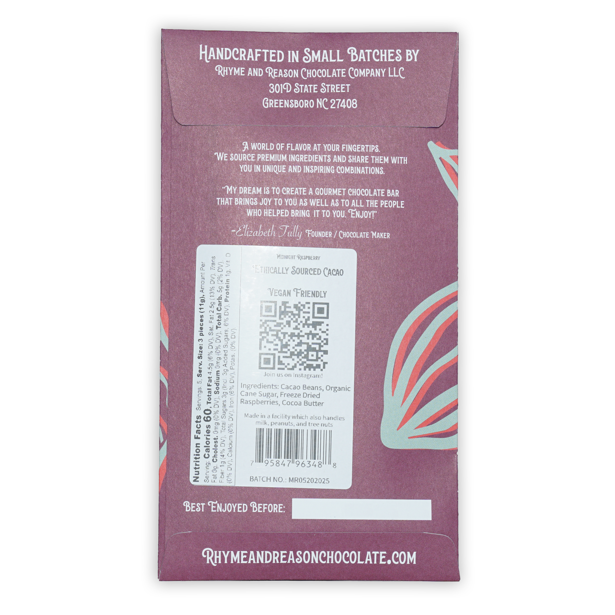 Rhyme and Reason Midnight Raspberry 70% purple wrapper with leaf patterns