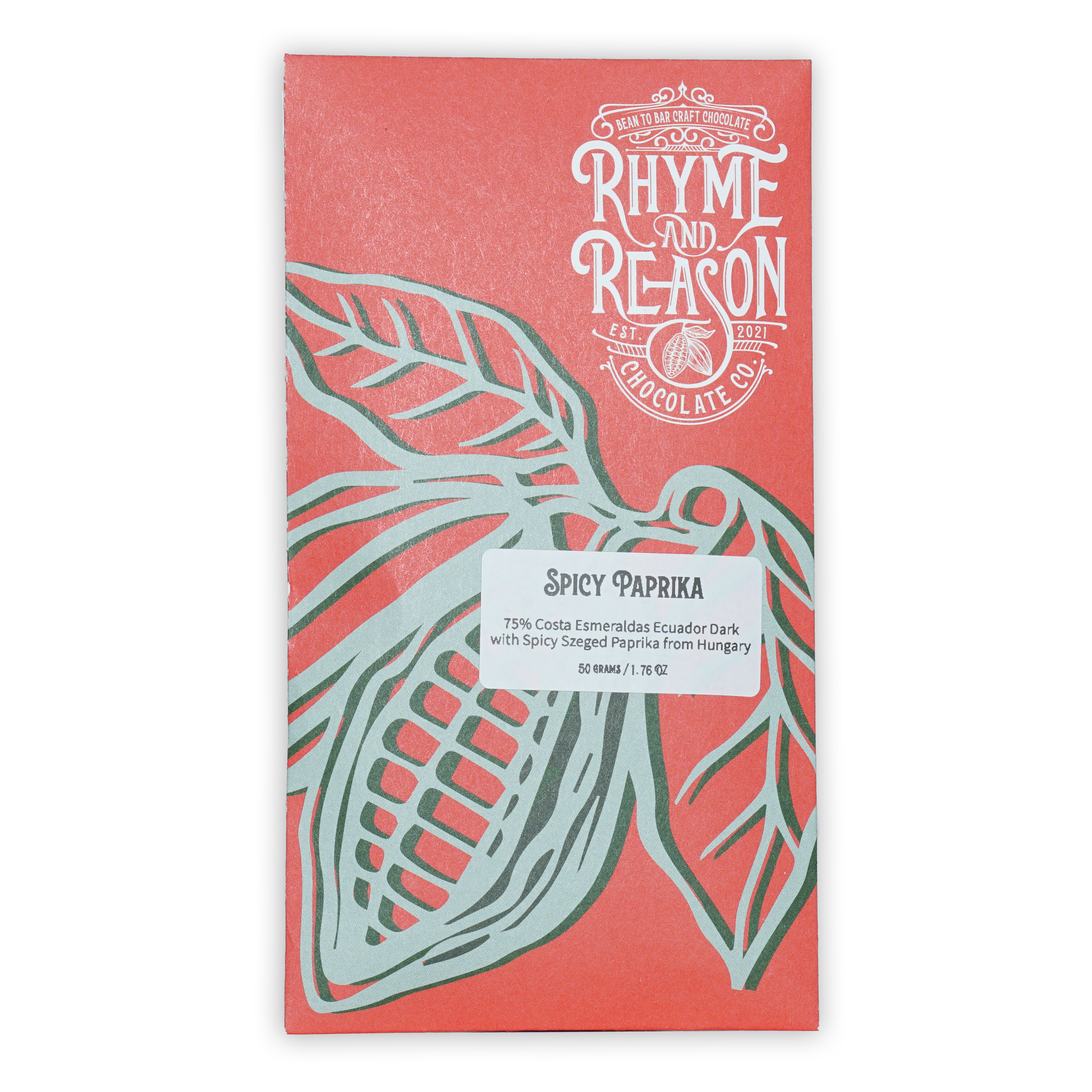 Rhyme and Reason Dark Spicy Paprika 75% chocolate bar wrapper