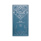 Ritual Chocolate Belize bar, teal box with silver line-art mountains, reading Maya Mountain Cacao 75% Cacao