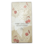 Ritual Dark Cherry Vanilla Bar 70% in beige wrapper with cherries