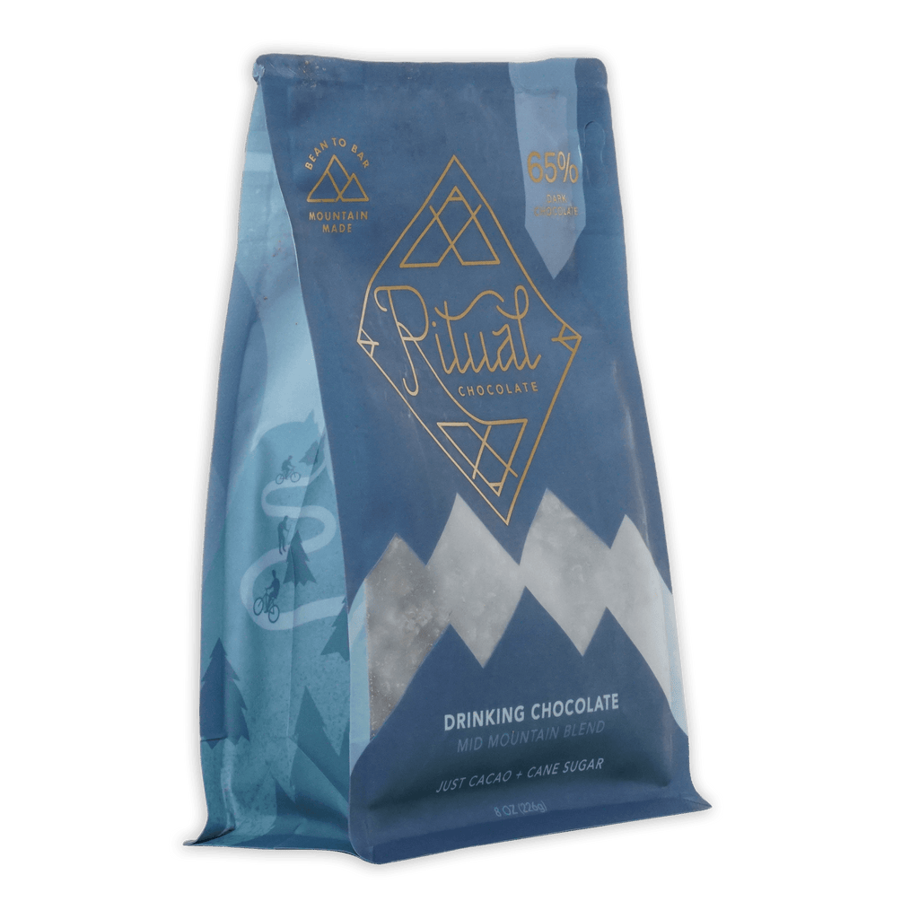 Ritual mid mountain 65% blue pouch with mountain design and gold foil