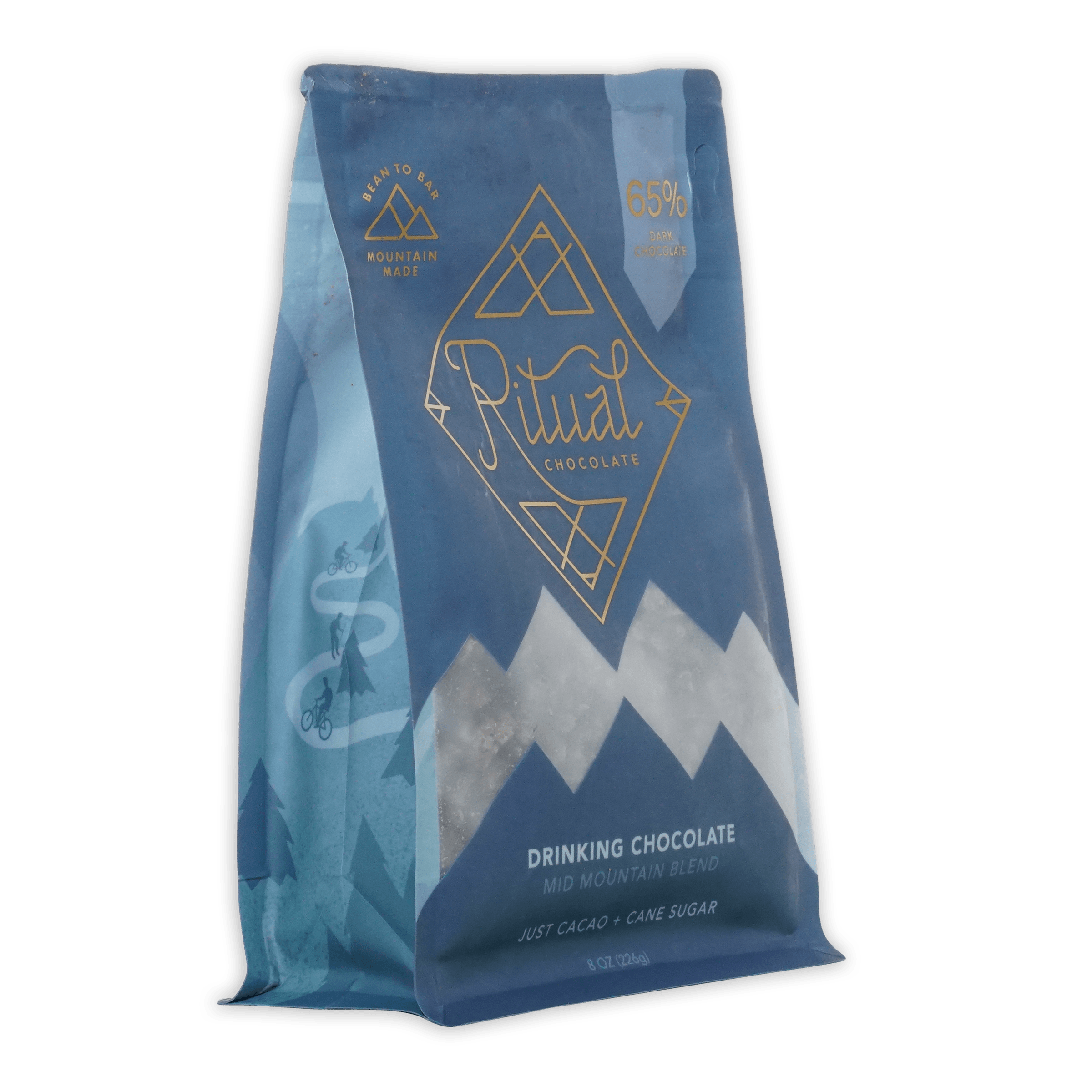 Ritual mid mountain 65% blue pouch with mountain design and gold foil