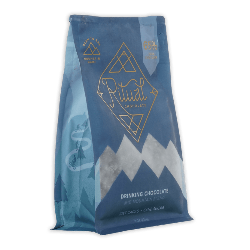 Ritual mid mountain 65% blue pouch with mountain design and gold foil