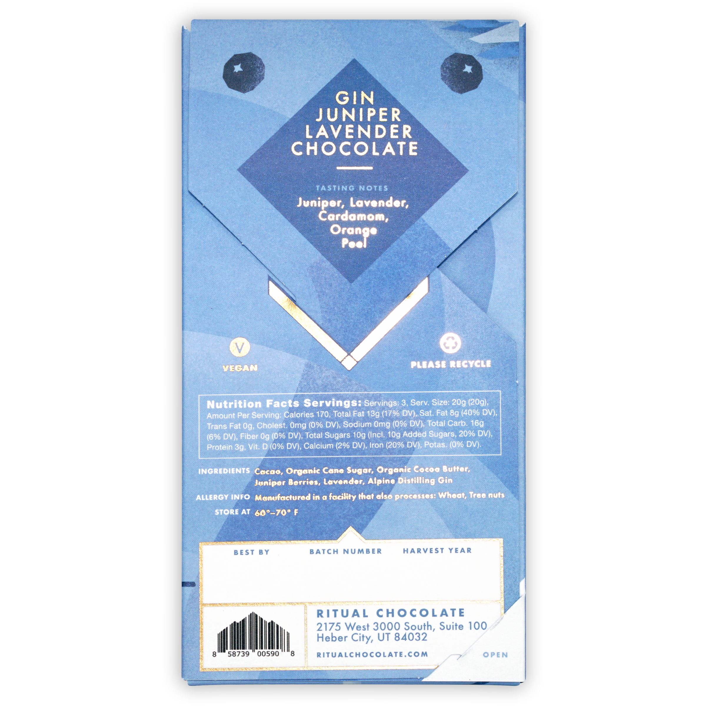 Ritual Gin Juniper Lavender Chocolate 70% – Bar & Cocoa