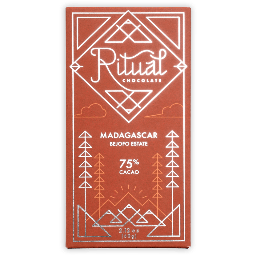 Ritual Madagascar 75% cacao Bejofa Estate bar in terracotta wrapper