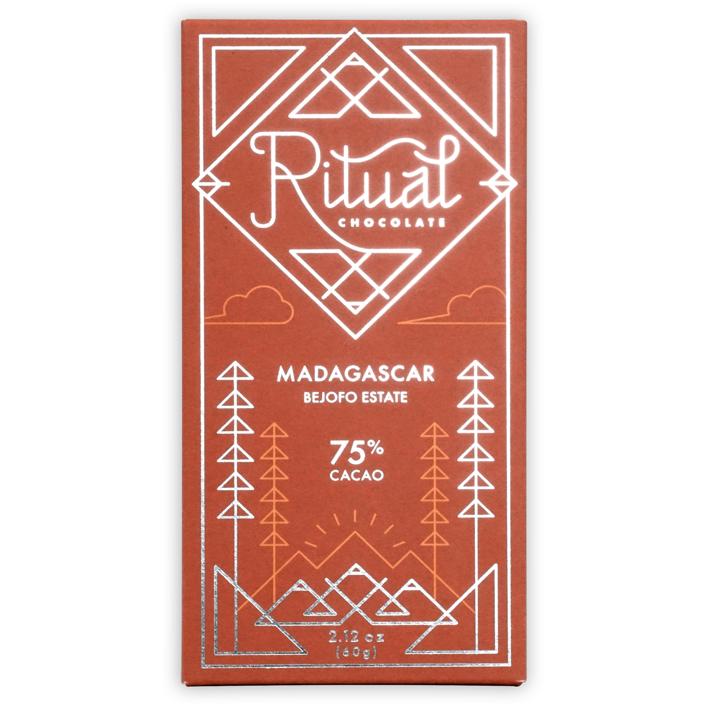 Ritual Madagascar 75% cacao Bejofa Estate bar in terracotta wrapper