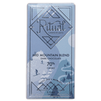 Ritual Chocolate Mid Mountain Blend box, pale blue mountain scene, dark chocolate 70% cacao, 2.12 oz