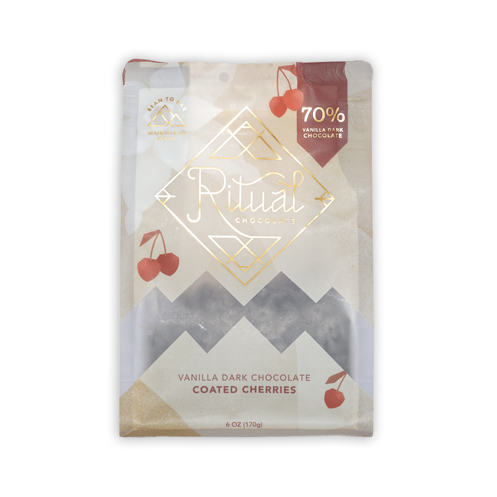 Ritual Vanilla Chocolate Cherries 70% vanilla dark chocolate coated cherries package