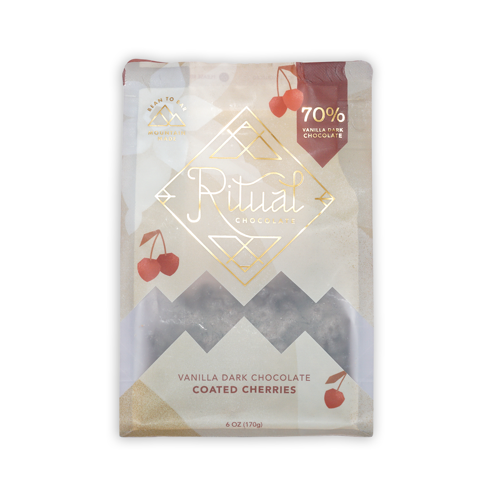 Ritual Vanilla Chocolate Cherries 70% vanilla dark chocolate coated cherries package
