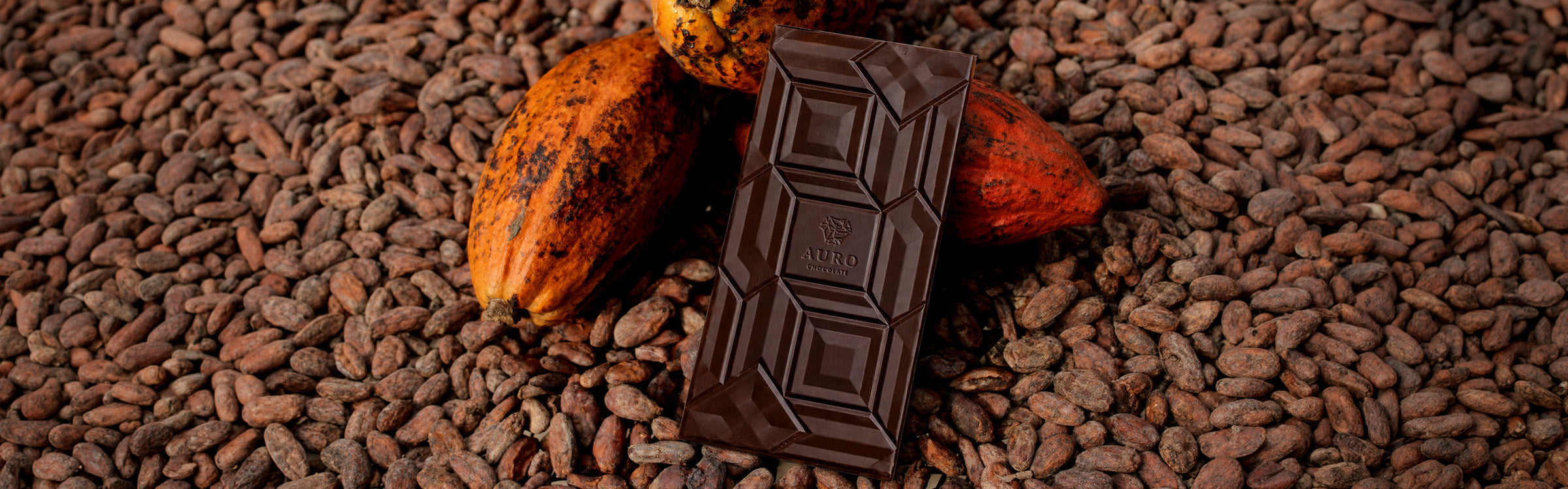 AI-generated illustration of a single-origin dark chocolate bar leaning against cacao pods on a bed of cacao beans