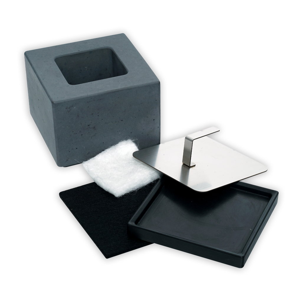 Gray concrete tissue box with steel lid in Gourmet S’mores Kit