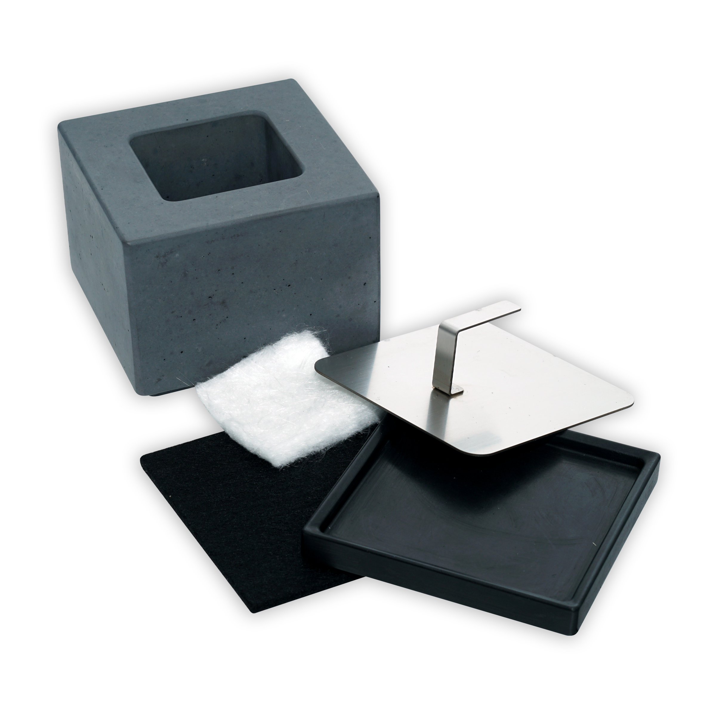 Gray concrete tissue box with steel lid in Gourmet S’mores Kit