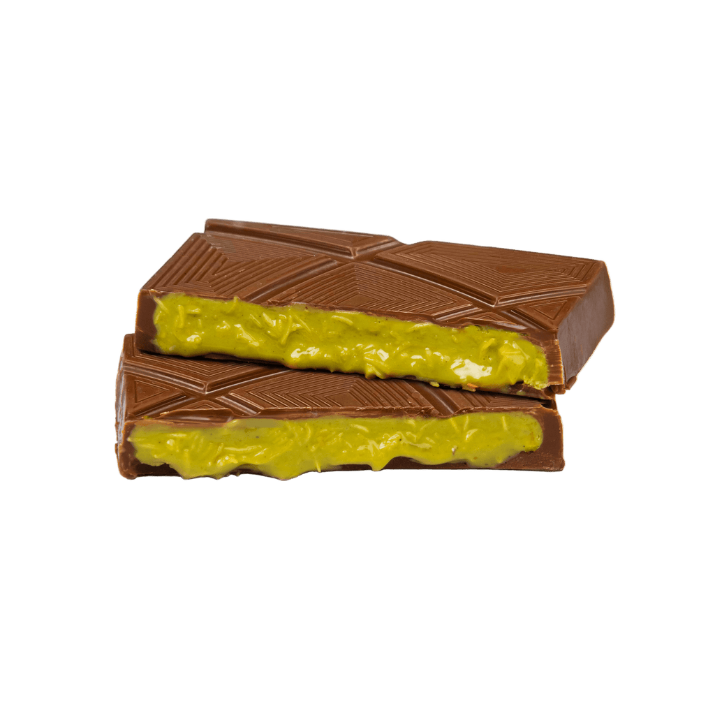SNAAP Dubai Milk Chocolate 42% by Auro with dark geometric bar and green filling