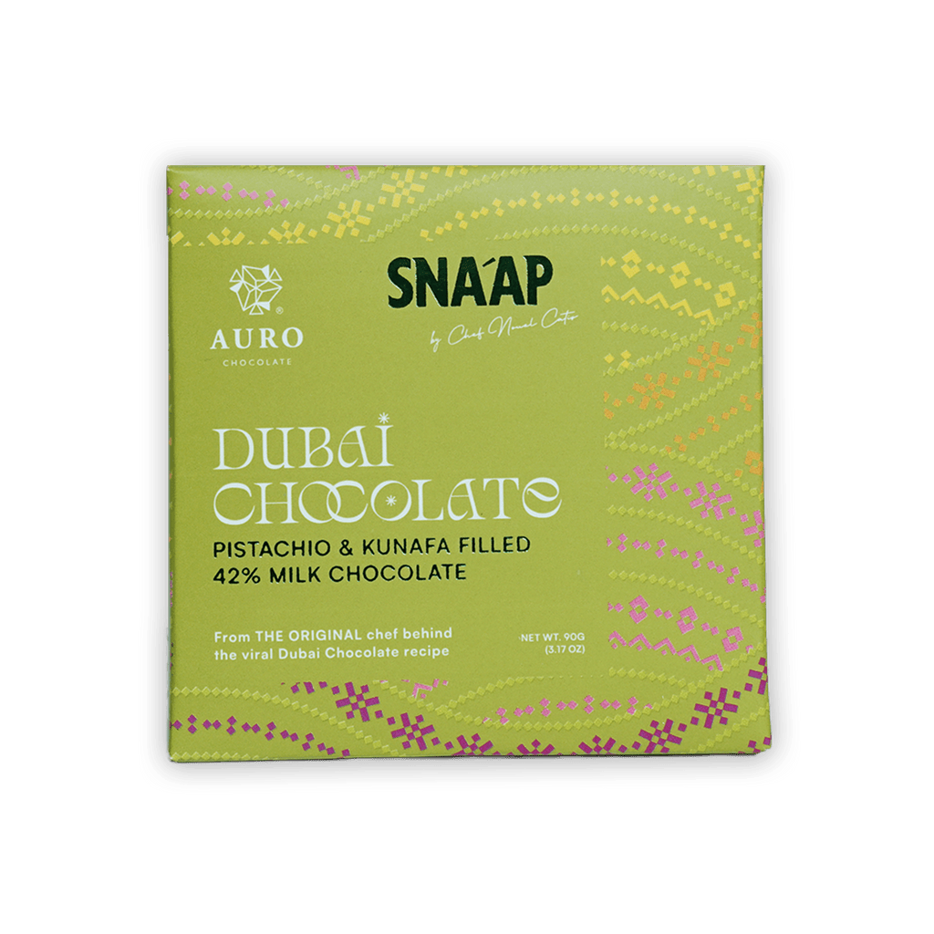 Snaap by Auro 42% milk chocolate box with pistachio kunafa filling