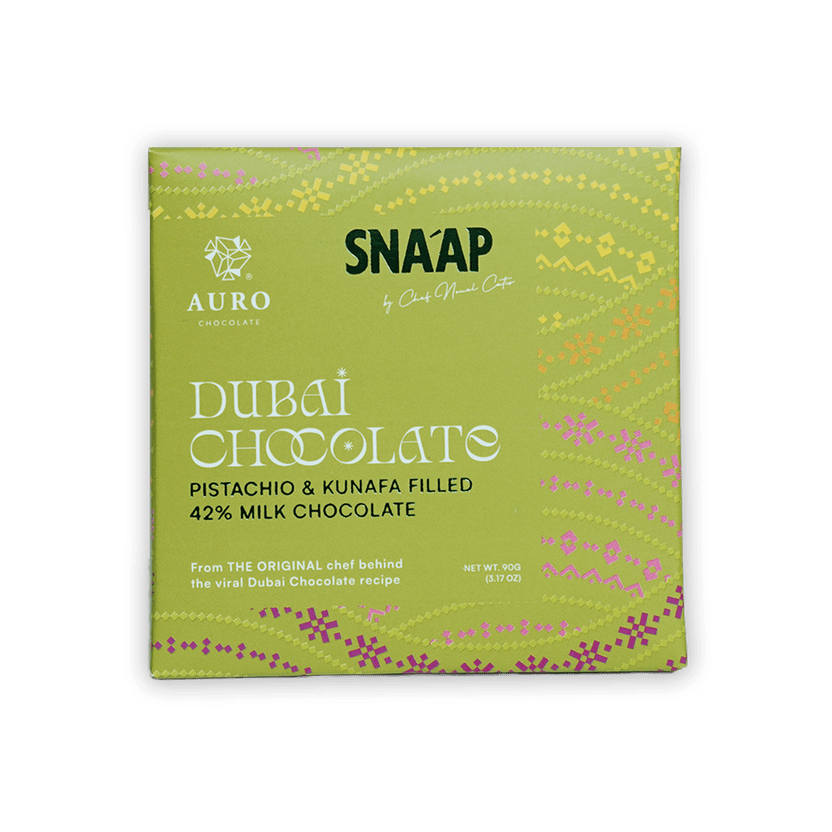Snaap by Auro 42% milk chocolate box with pistachio kunafa filling